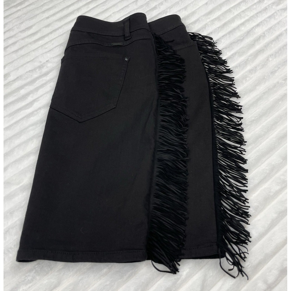 INC International Concepts Women's Fringe-Trim Denim Black Skirt Size 14 Western - Picture 9 of 9